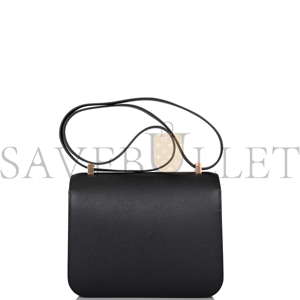 HERMES BLACK CONSTANCE 24 IN EPSOM LEATHER WITH ROSE GOLD HARDWARE (24*18*8cm)